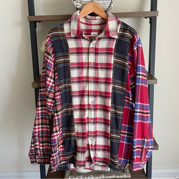 EUC Zara Men's Red and Black Plaid Flannel Button Down Shirt Shacket, Large - Picture 5 of 14